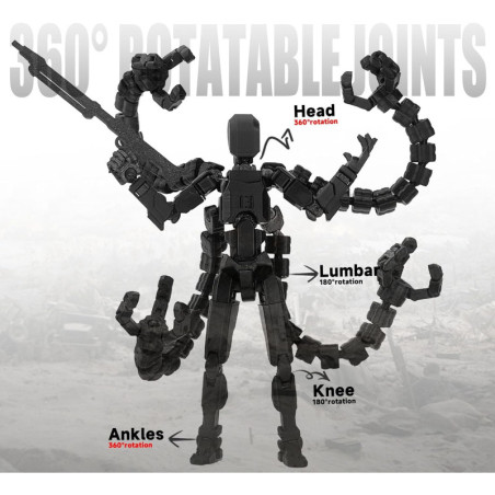 Assembly Completed T 3D Printed Dummy Robot 13 Action Figure, Upgraded Joints, Collector's Desktop Ornament, 5.5 Black