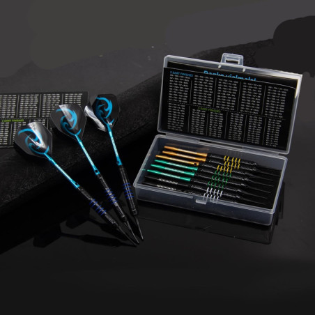 Set de 12 Fléchettes Soft Tip 18g avec 4 Axes Aluminium Colorés, 8 Plumes, Conseils de Rechange - Pour Débutants & Pros