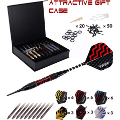 Turnart Professional Soft Tip Dart Set – 9 Plastic Tips 18g, 50 Extras, Shafts, Flights, Tool Kit & Case