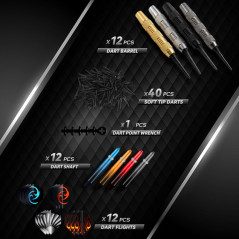 12 Pack Soft Tip Darts Set 17g with 4 Color Flights, 40 Extra Tips, Wrench & Storage Case for Electronic Dartboard