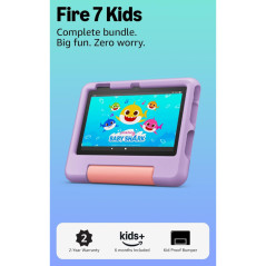 Amazon Fire 7 Kids Tablet (Newest) 7 Purple, Ad-Free, 10-Hr Battery
