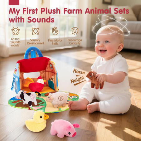 Hahaland 6PCS Farm Animal Toys with Sounds for Babies 6-12 Months – Montessori Surprise Barn Gift for Toddlers