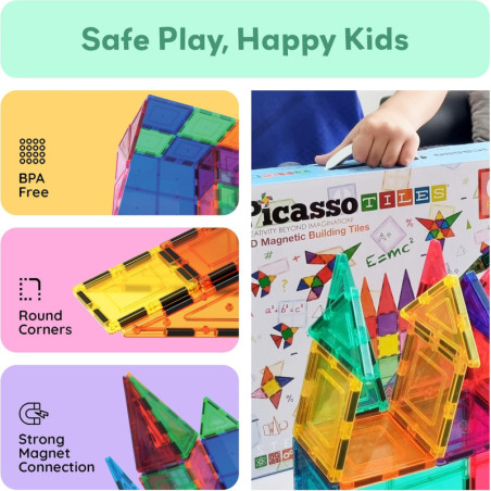 PicassoTiles 100 Pièces - Briques Magnétiques 3D Enfants 3+