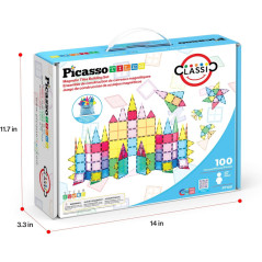 PicassoTiles 100-Piece Magnetic Tiles | 3D Building Blocks for Kids 3+