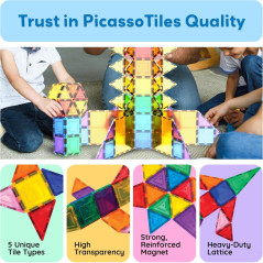 PicassoTiles 100-Piece Magnetic Tiles | 3D Building Blocks for Kids 3+