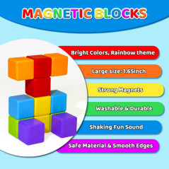 Magnetic Building Blocks Large 12 PCS, 1.65 Stacking Cubes Toddler Montessori Sensory Travel Toys Gifts