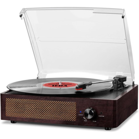 Portable Vinyl Record Player Turntable with Bluetooth & Stereo Speakers, 3-Speed Retro Design for Home & Entertainment