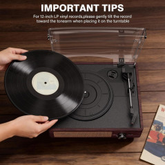 Retro Vinyl Record Player Turntable with Bluetooth & Stereo Speakers