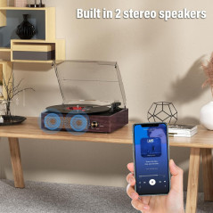 Platine Vinyle Bluetooth 3 Vitesses avec Haut-parleurs Stéréo