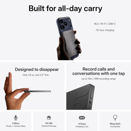 Pocket AI Voice Recorder & Transcription | 4-Day Battery, MagSafe, iOS/Android