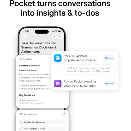 Pocket AI Voice Recorder Gris, Transcription Auto, Notes IA, 4 Jours Batterie, MagSafe, iOS & Android
