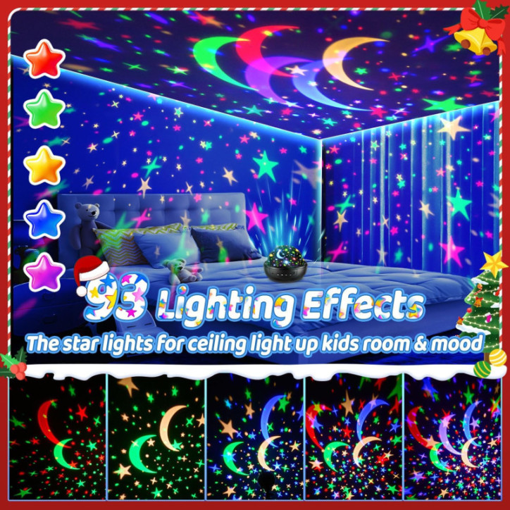 Kids Night Light with 93 Lighting + 3 Films Star Projector, Remote, Timer, Silent Rotation – Gift for Ages 2-5