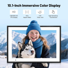 AiMOR 10.1 HD Digital Picture Frame 1280x800 IPS Touch, 32GB Memory, Auto-Rotate, WiFi Sharing (Black)