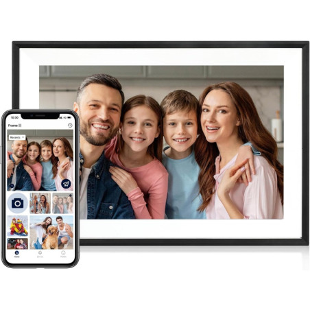 Cadre Photo Numérique 10,1 HD IPS 1280x800 Tactile, 32 Go, Rotation Auto, Partage via Appli AiMOR Noir