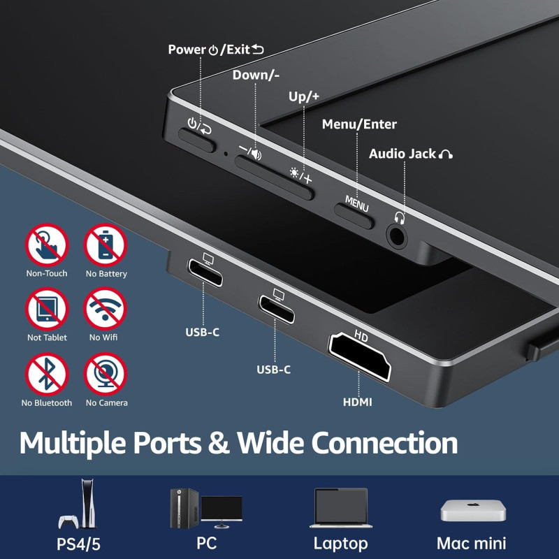 Cocopar 15.6 FHD Portable Monitor 1080P 60Hz USB-C HDMI with Speaker