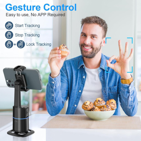 Auto Face Tracking Selfie Stick Tripod for iPhone, 360° Rotation, Gesture Control, No APP, Gimbal Stabilizer