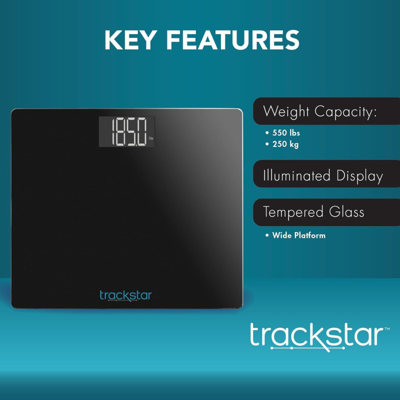 Trackstar Bluetooth Digital Body Weight Scale, Wide Platform - Black