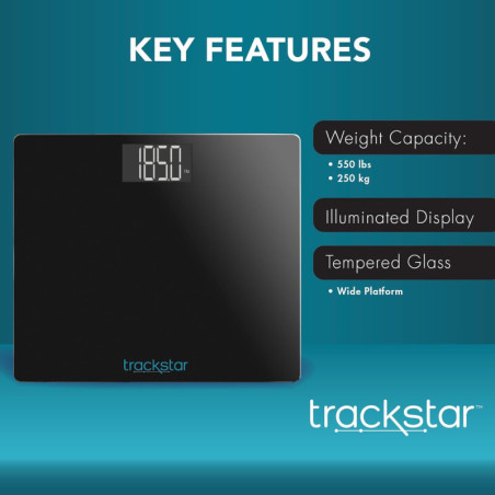 Trackstar Bluetooth Digital Body Weight Scale, Wide Platform - Black