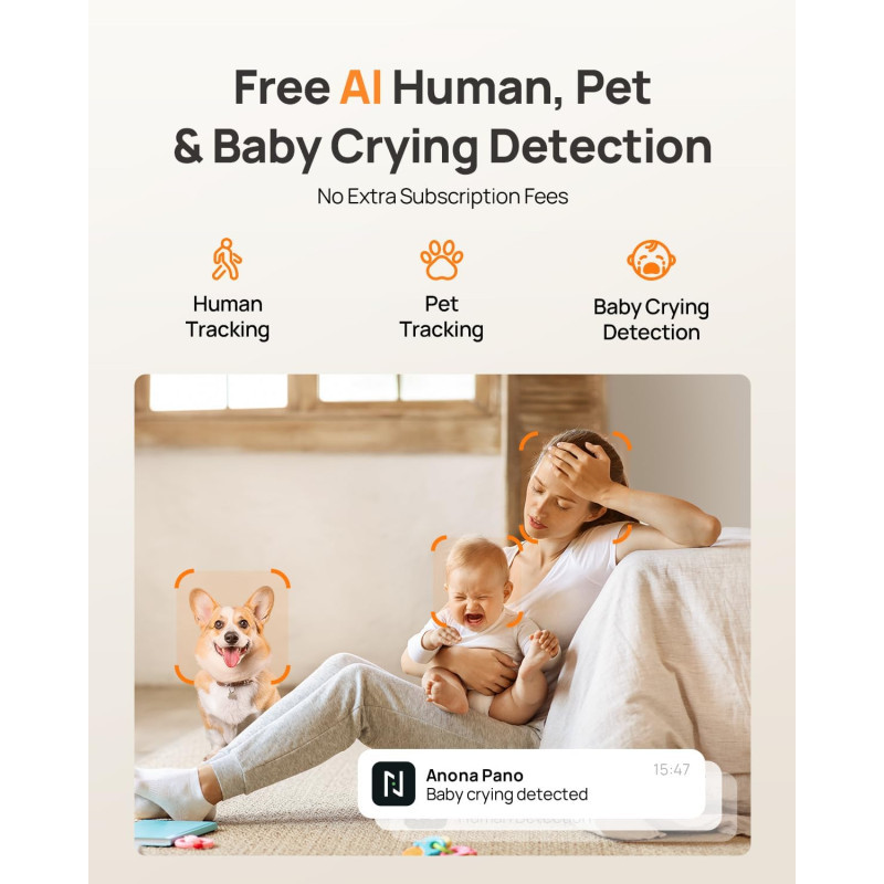 Anona 4K UHD Indoor Camera 2-Pack with Auto-Tracking & Cry Detection
