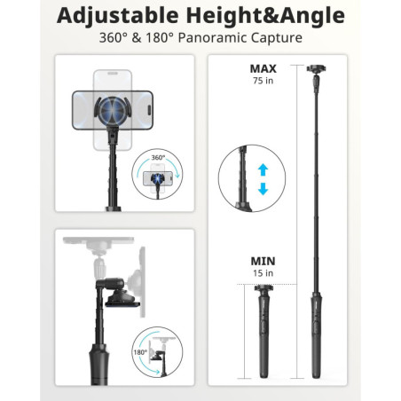 UBeesize Trépied Magnétique 72 avec Télécommande, Compatible MagSafe, Selfie Stick pour iPhone & Android