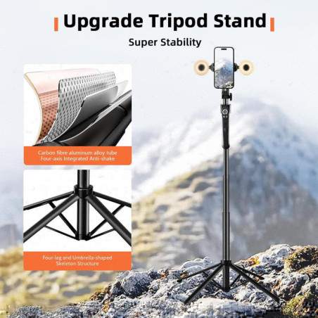 Auto Face Tracking Selfie Stick Tripod for iPhone with 360° Rotation & Light
