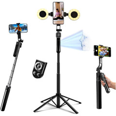 Selfie Stick Trépied iPhone 70.9 avec Suivi et Lumière 360°