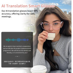 Lunettes GenXenon AI avec traduction en temps réel, Bluetooth 5.3, 160+ langues, design ouvert, anti-lumière bleue