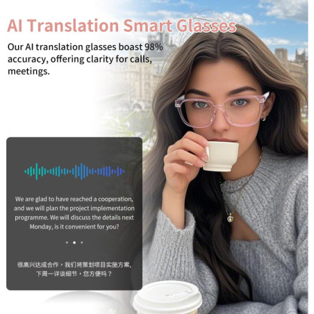Lunettes GenXenon AI avec traduction en temps réel, Bluetooth 5.3, 160+ langues, design ouvert, anti-lumière bleue