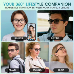 Lunettes Audio Bluetooth IPX5 Noir - Verres Changeants & Haut-Parleurs Ouverts