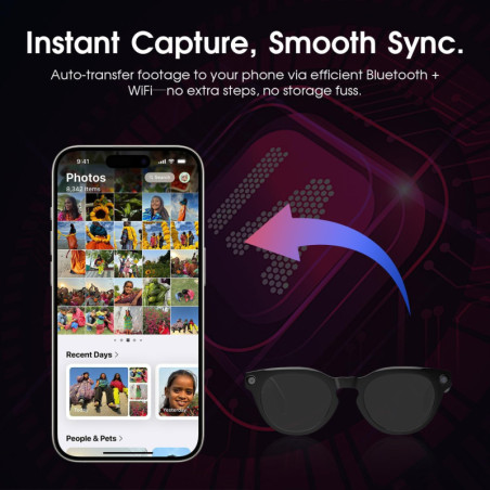 Lunettes Intelligentes AI avec Caméra, Audio Open-Ear et Fonction de Traduction Integrée