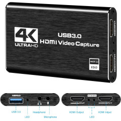 Carte de capture 4K HDMI USB 3.0, 1080P 60FPS, compatible Xbox/PS4/PS5/PC, streaming et enregistrement vidéo
