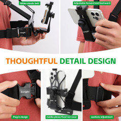 KINGKI Mobile Phone & Action Camera Chest Strap Harness Mount Kit for iPhone, Samsung, GoPro, DJI Osmo, AKASO