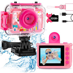Caméra Étanche Enfant 99FT 1080P 20MP avec Objectif Pivotant + Carte 32GB - Jouet Piscine & Plongée
