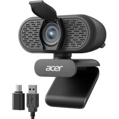 Webcam Acer 1080p USB avec Microphones Anti-Bruit, Grand Angle, Cache Confidentialité & Adaptateur A-to-C