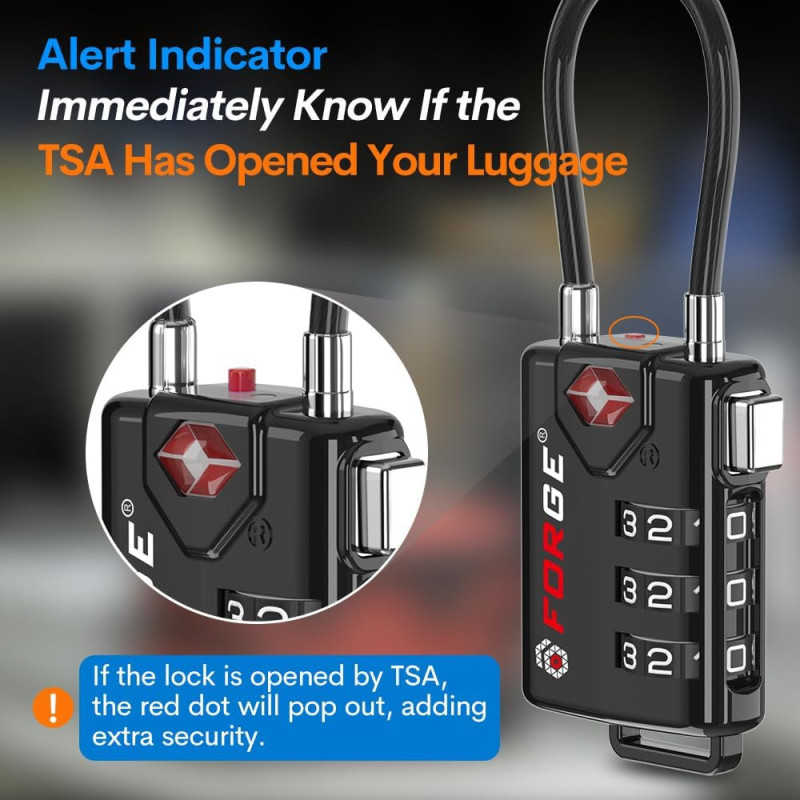 Cadenas TSA Réglable Noir 2 pcs, Corps Alliage, Sécurisé