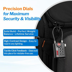 TSA Approved Cable Luggage Locks, Re-settable Combination, Alloy Body, Black - 2 Pack