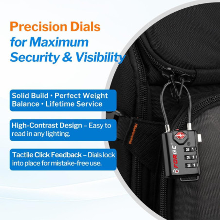 TSA Approved Cable Luggage Locks, Re-settable Combination, Alloy Body, Black - 2 Pack