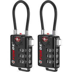 TSA Approved Cable Luggage Locks - Re-settable Alloy Combo, Black (2 Pack)
