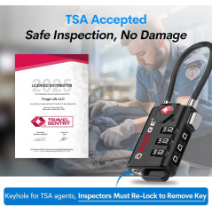 TSA Approved Cable Luggage Locks - Re-settable Alloy Combo, Black (2 Pack)
