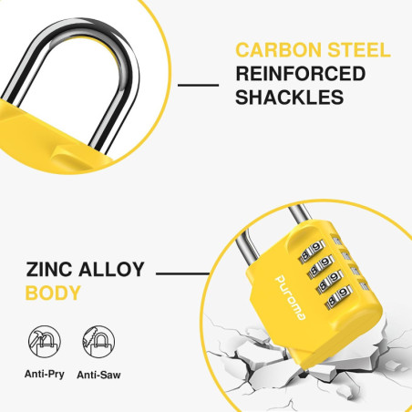 Cadenas à combinaison 4 chiffres Puroma 1 pièce jaune pour casier de gym