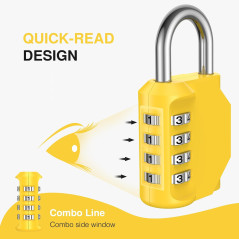 Puroma 4-Digit Combination Lock - Yellow Gym Locker Padlock, 1 Pack