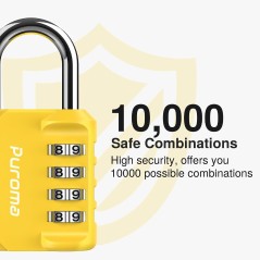 Puroma 4-Digit Combination Lock - Yellow Gym Locker Padlock, 1 Pack