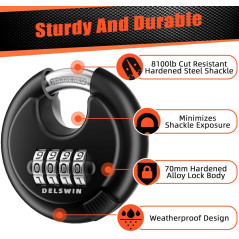 DELSWIN 4-Digit Outdoor Combination Locks - Weatherproof Heavy Duty Padlocks (2 Pack)