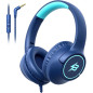 Kids Wired Headphones for School, Navy - 3.5mm Jack, Safe Volume Limit, with Mic Kids Wired Headphones for School, Navy - 3.5mm Jack, Safe Volume Limit, with Mic