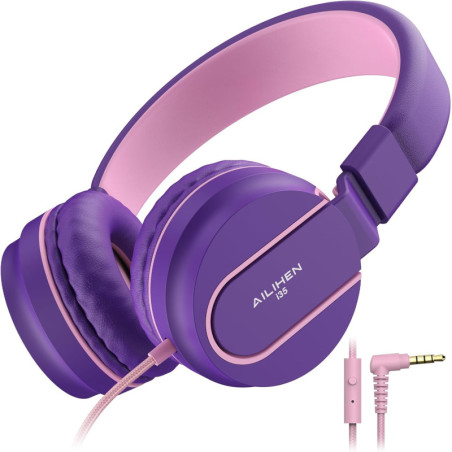 Casque Enfants École Micro 93dB Rose Violet Sécurisé