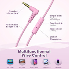 Casque Enfants École avec Microphone, Limite Volume 93dB, Rose Violet