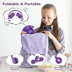 Kids Headphones with Microphone, 93dB Volume Limited - PinkPurple