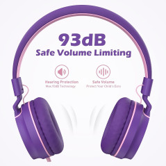 Casque Enfants École Micro 93dB Rose Violet Sécurisé