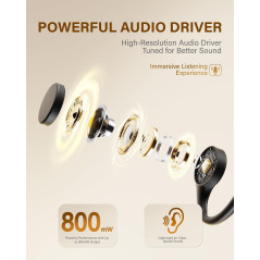 Casque Bluetooth 6.0 osseux IP65 10H léger noir sport