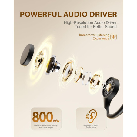 Casque Bluetooth 6.0 osseux IP65 10H léger noir sport